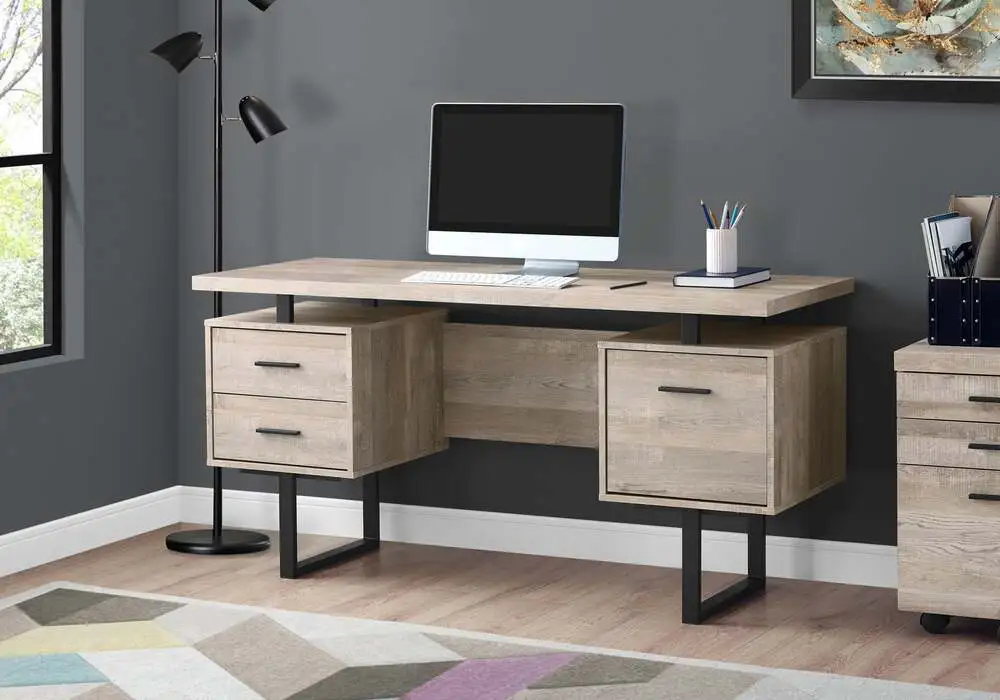 Accessoire Modulable Premium Bureau D'Ordinateur - 60"L / Bois De RéCupéRation Taupe / MéTal Noir