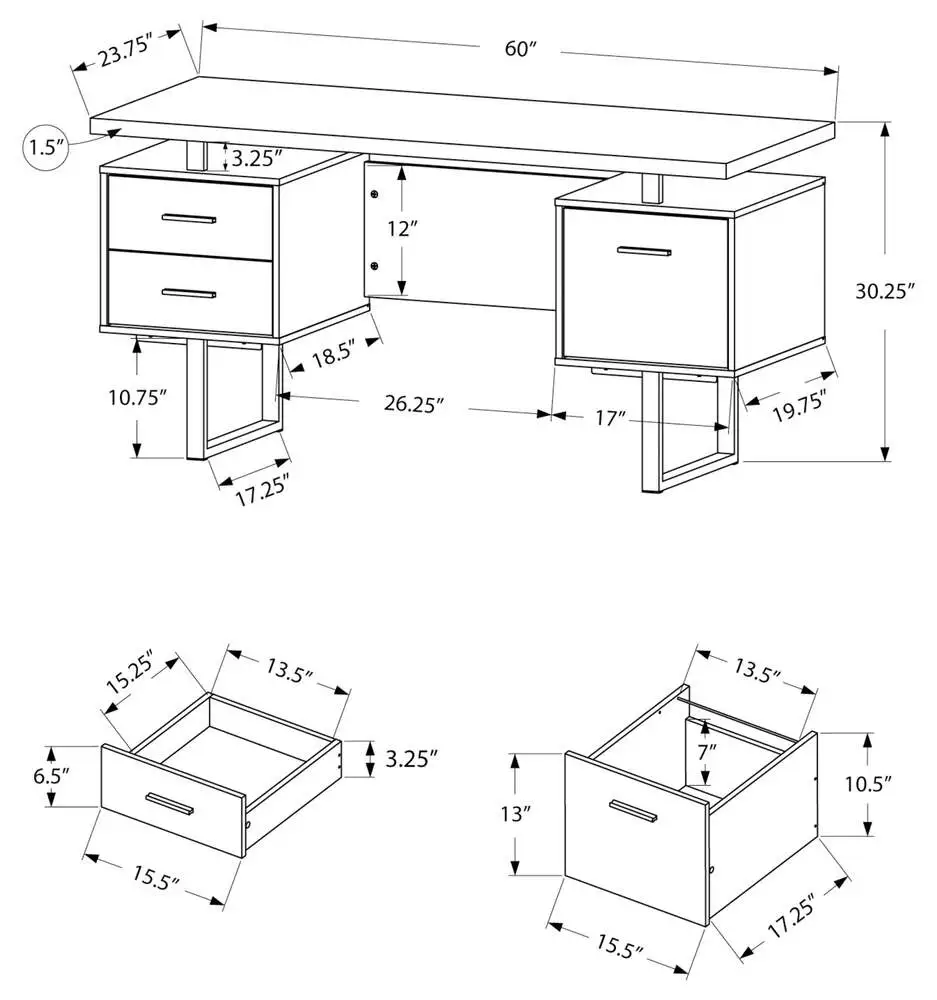 Accessoire Modulable Premium Bureau D'Ordinateur - 60"L / Bois De RéCupéRation Taupe / MéTal Noir