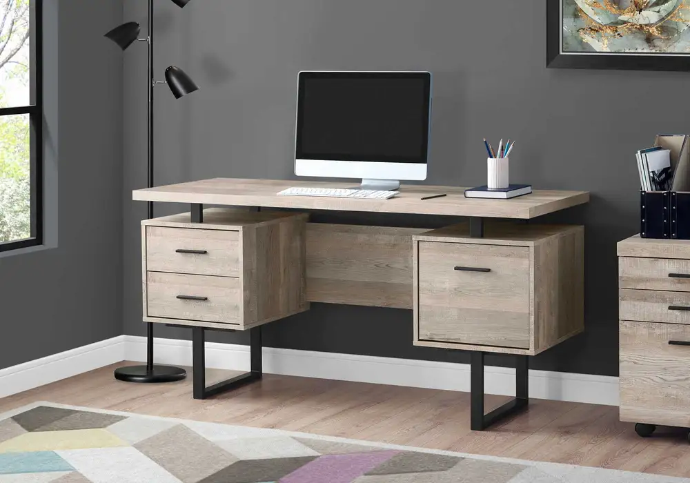 Accessoire Modulable Premium Bureau D'Ordinateur - 60"L / Bois De RéCupéRation Taupe / MéTal Noir