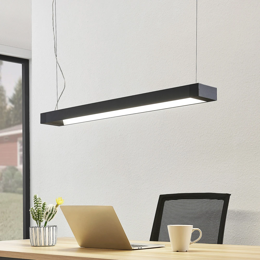 Arcchio Cuna suspension LED noire, angulaire 92cm avec compartiments intégrés