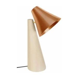 Lampe de bureau conique bois naturel,cuivre 42 cm. avec compartiments intégrés