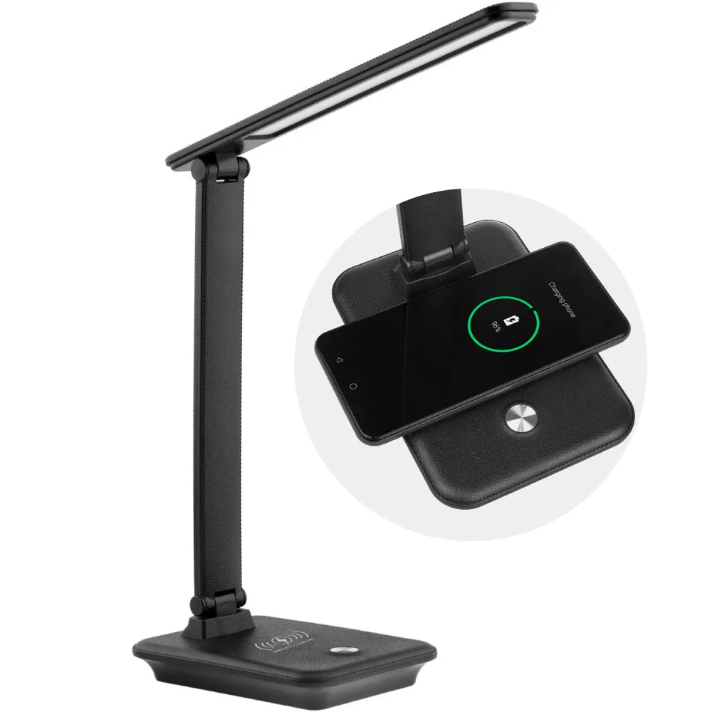 Lampe de bureau LED à intensité variable Lampe de bureau 9W avec chargeur Qi à induction - Conforme aux Normes de Sécurité