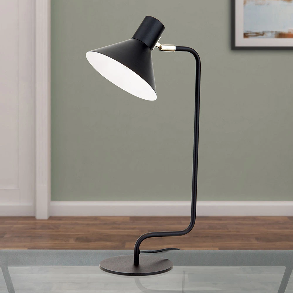 Lampe de bureau Viktoria tête réglable, noire avec 4 patins en caoutchouc