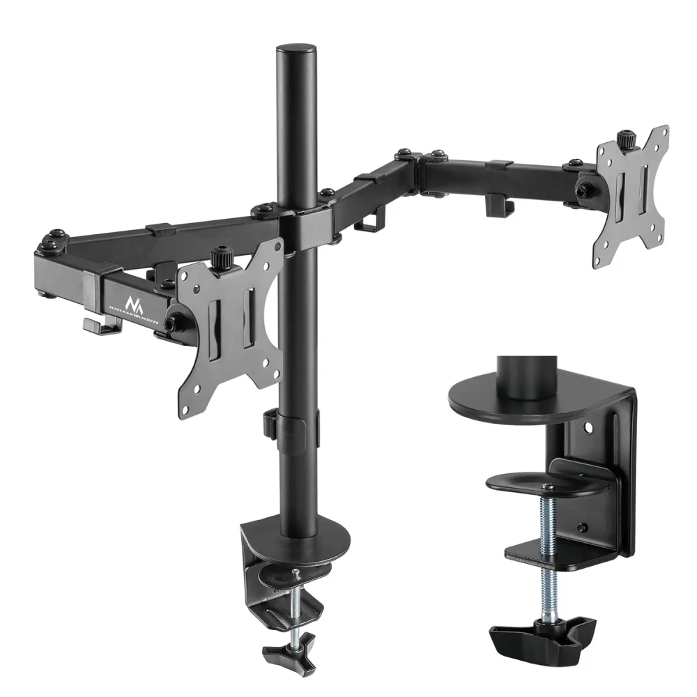 Maclean Brackets MC-884 Support de bureau deux fois pour 2 moniteurs LCD Bureau de jeu réglable VESA 7'' - 32"