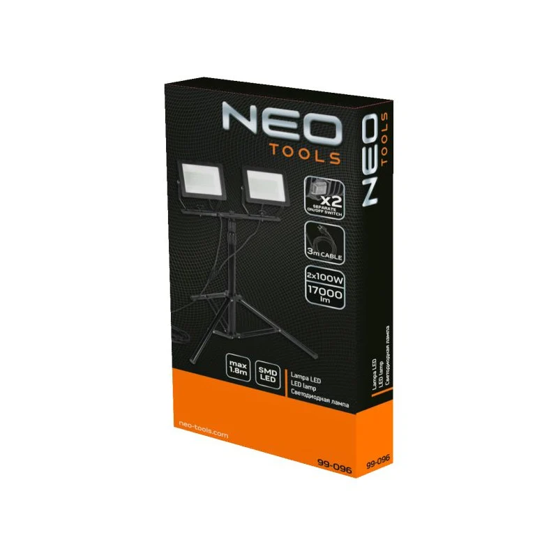 Projecteur jumeau 2x100W SMD LED 2x8500lm sur trépied 1,8m avec câble - NEO TOOLS - 99-096