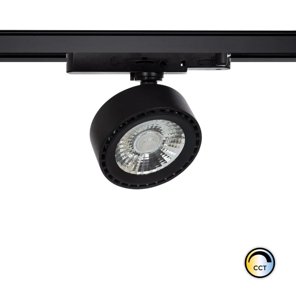 Projecteur LED 20W sur rail triphasé Onuba CCT de couleur noire