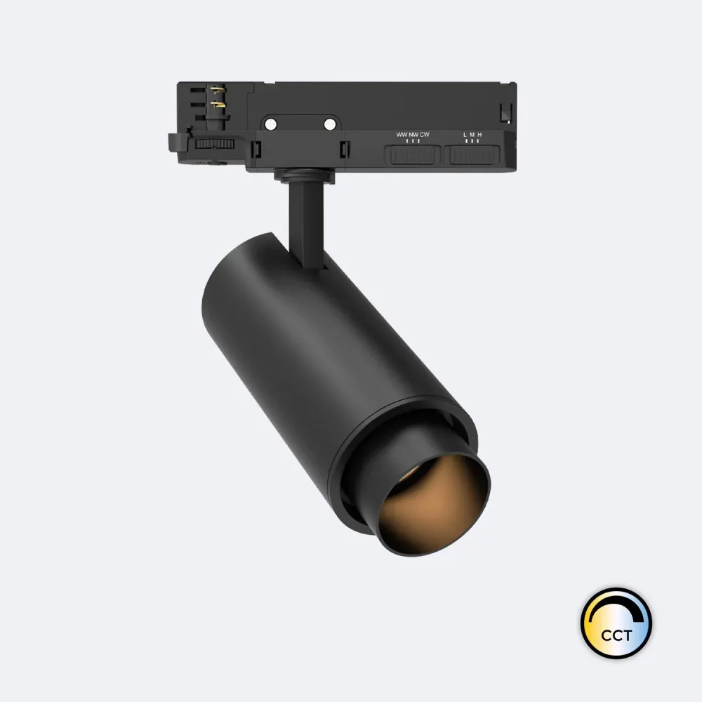 Projecteur LED 30W Fasano Cylindre pour rail triphasé CCT Dimmable DALI noir