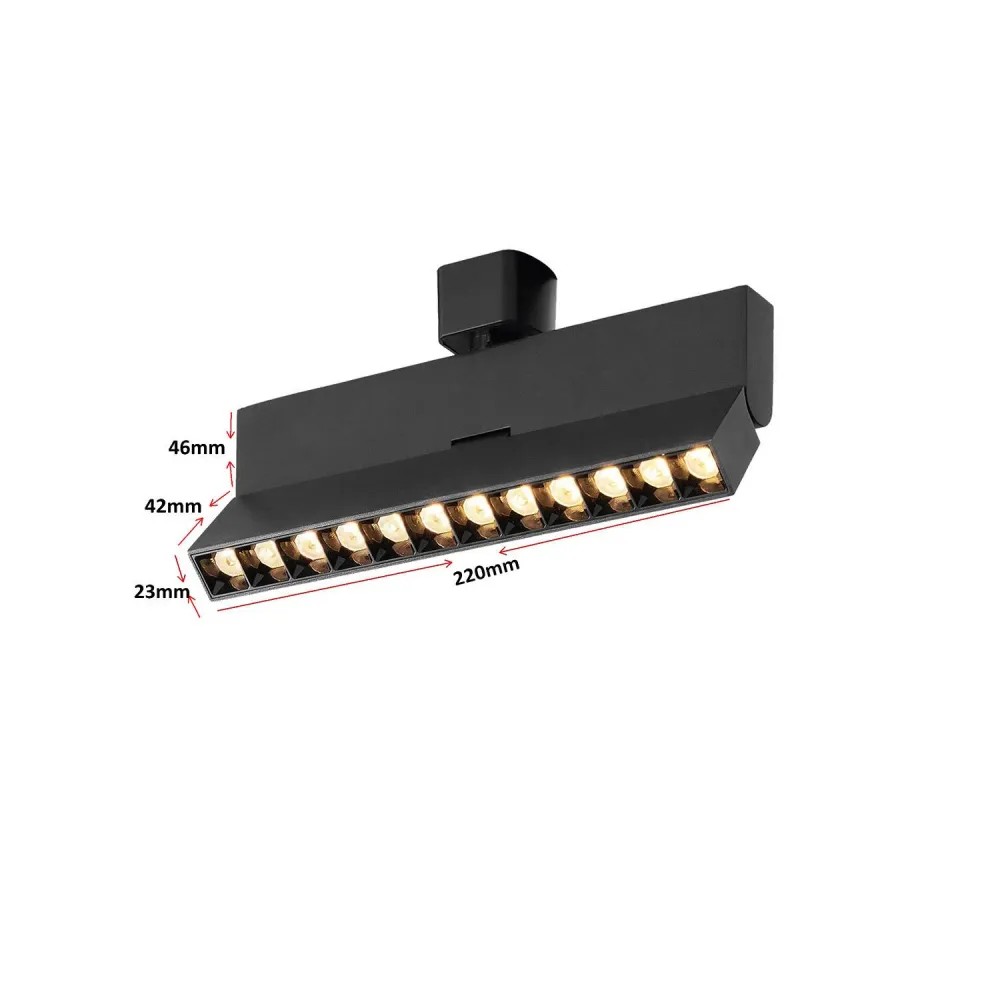 Projecteur LED linéaire rail triphasé 12W CCT réglable Optique Élégant Noir