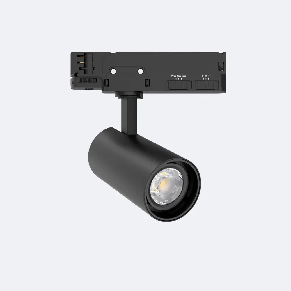 Projecteur LED sur rail triphasé 20W Fasano dimmable CCT couleur noire