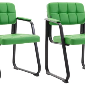 Accessoire Modulable Premium Lot de 2 chaises de bureau visiteur avec accoudoirs assise en VINYLE vert cadre métal noir 10...