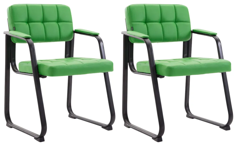 Accessoire Modulable Premium Lot de 2 chaises de bureau visiteur avec accoudoirs assise en VINYLE vert cadre métal noir 10...
