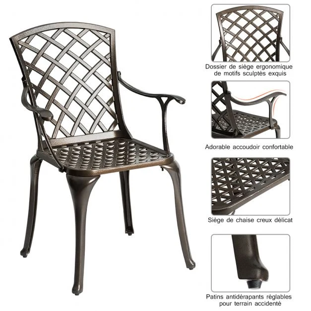 Accessoire Modulable Premium Lot de 2 chaises de salle à manger polyvalentes en fonte d'aluminium dossier/assise ajourés a...