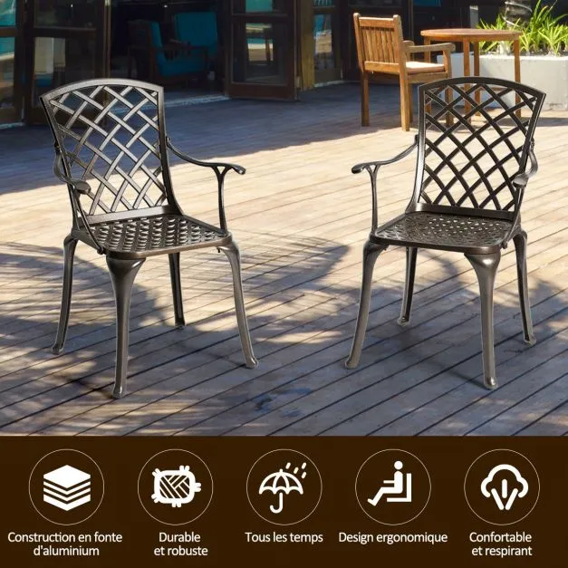 Accessoire Modulable Premium Lot de 2 chaises de salle à manger polyvalentes en fonte d'aluminium dossier/assise ajourés a...