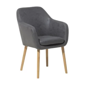Chaise avec accoudoirs en simili-cuir gris YORKVILLE avec 4 patins en caoutchouc