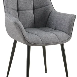 Chaise avec accoudoirs en tissu matelassé gris structure métallique noir confort d'exception 10_0007473