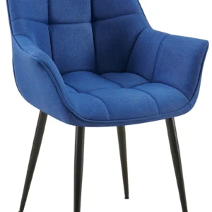 Chaise avec accoudoirs en velours matelassé bleu structure métallique noir confort prestigieux 10_0007623