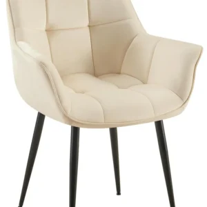 Chaise avec accoudoirs en velours matelassé crème structure métallique noir confort sélect 10_0007388 avec compartiments i...