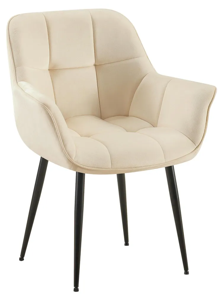 Chaise avec accoudoirs en velours matelassé crème structure métallique noir confort sélect 10_0007388 avec compartiments i...