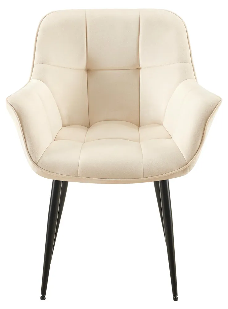 Chaise avec accoudoirs en velours matelassé crème structure métallique noir confort sélect 10_0007388 avec compartiments i...