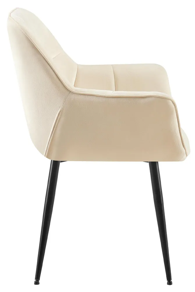 Chaise avec accoudoirs en velours matelassé crème structure métallique noir confort sélect 10_0007388 avec compartiments i...
