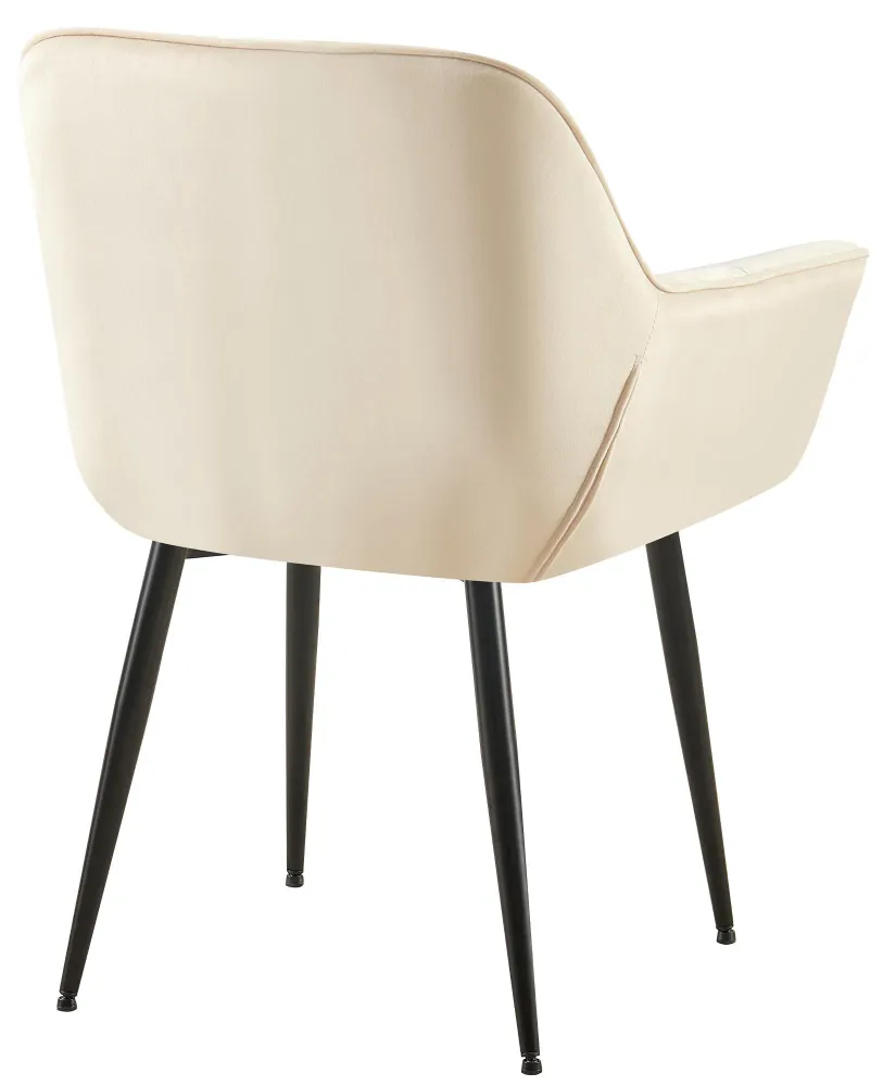 Chaise avec accoudoirs en velours matelassé crème structure métallique noir confort sélect 10_0007388 avec compartiments i...