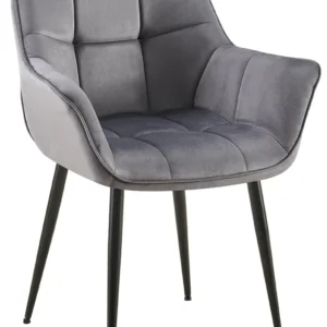 Chaise avec accoudoirs en velours matelassé gris structure métallique noir confort prestigieux 10_0007480