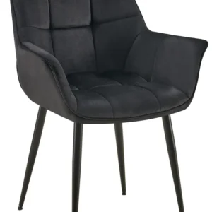 Chaise avec accoudoirs en velours matelassé noir structure métallique noir confort haut de gamme 10_0007447
