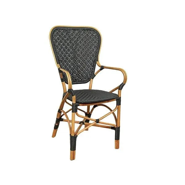 Chaise Balinaise Noire en Bambou et Rotin avec Accoudoirs avec compartiments intégrés