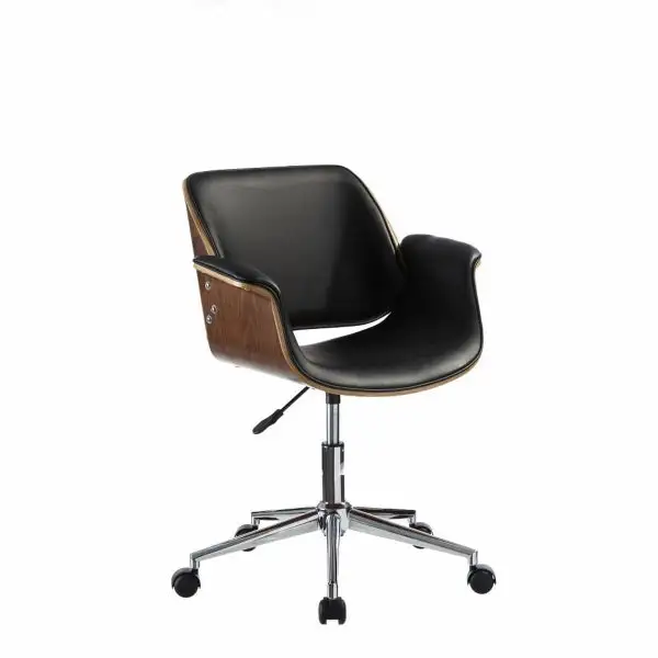 Chaise de Bureau à Accoudoirs en Bois Brun et Polyuréthane Noir - Conforme aux Normes de Sécurité