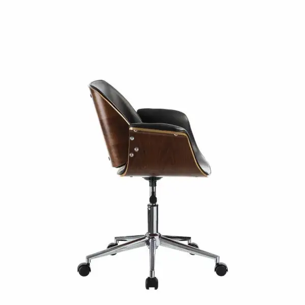 Chaise de Bureau à Accoudoirs en Bois Brun et Polyuréthane Noir - Conforme aux Normes de Sécurité