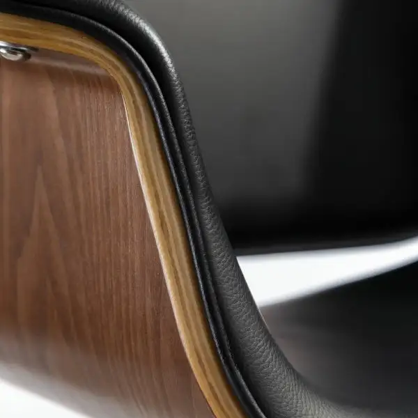 Chaise de Bureau à Accoudoirs en Bois Brun et Polyuréthane Noir - Conforme aux Normes de Sécurité