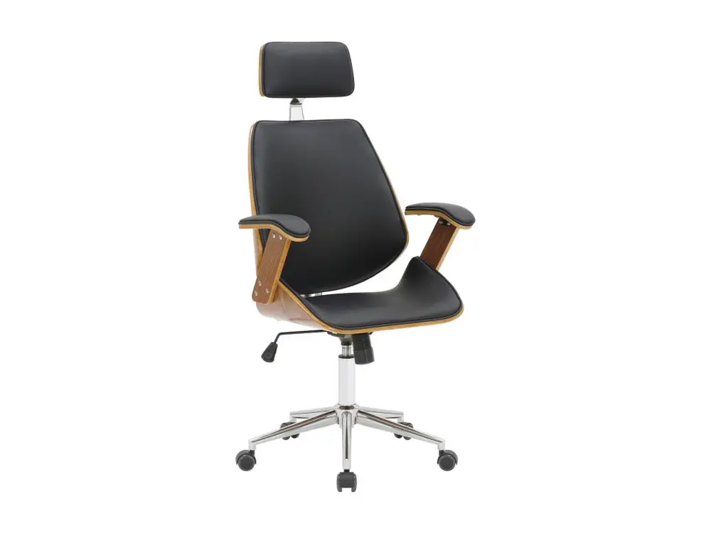 Chaise de bureau - Bois & Métal chromé - Noyer / Noir - Chicago en tissu respirant