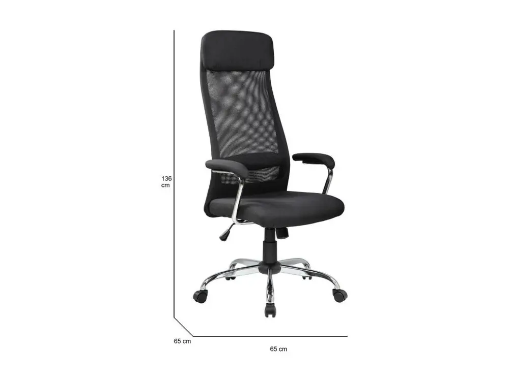 Chaise de bureau Dartic, Fauteuil présidentiel avec accoudoirs, Chaise de bureau ergonomique, 65x65h126/136 cm, Noir avec...