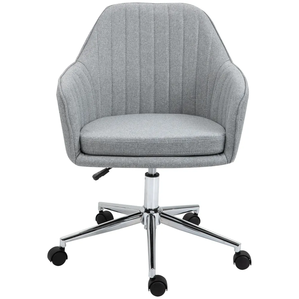 Chaise de bureau design contemporain dossier accoudoirs striés hauteur réglable pivotant 360° piètement chromé lin gris ma...