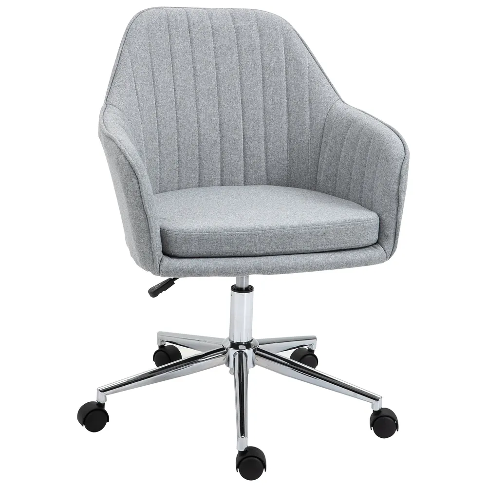 Chaise de bureau design contemporain dossier accoudoirs striés hauteur réglable pivotant 360° piètement chromé lin gris ma...