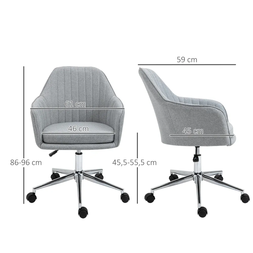 Chaise de bureau design contemporain dossier accoudoirs striés hauteur réglable pivotant 360° piètement chromé lin gris ma...