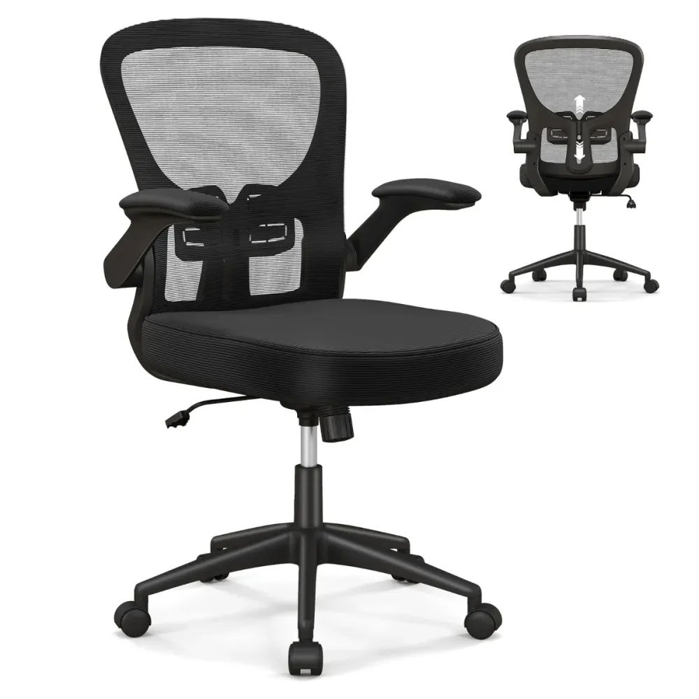 Chaise de bureau ergonomique chaise pivotante avec accoudoirs escamotables soutien lombaire réglable et dossier basculant...