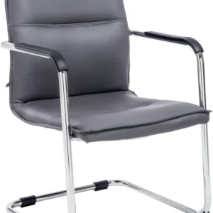 Chaise de bureau fauteuil visiteur avec accoudoirs en VINYLE gris et métal aspect chromé 10_0007297 pour bureau à hauteur...
