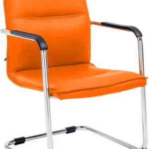 Chaise de bureau fauteuil visiteur avec accoudoirs en VINYLE orange et métal aspect chromé 10_0007834 en tissu respirant