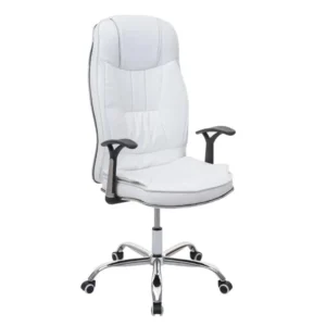 Chaise de bureau HWC-F14, chaise de bureau 150kg charge max. simlicuir ~ blanc pour poste de travail réglable