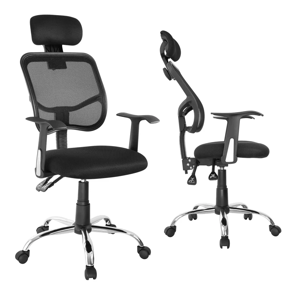 Chaise de bureau noir. Fauteuil de bureau pivotant avec appui-tête et hauteur d'assise réglables. Fabriqué en matériaux du...