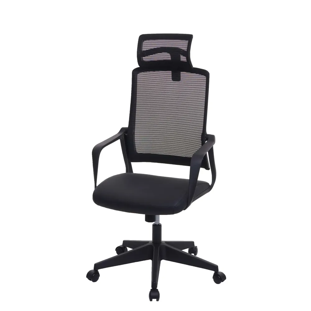 Chaise de bureau pivotante appui-tête ergonomique synthétique et tissu filet noir 04_0001882