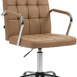 Chaise de bureau pivotante sur roulettes avec accoudoirs en similicuir marron net cadre métal chromé 10_0007072