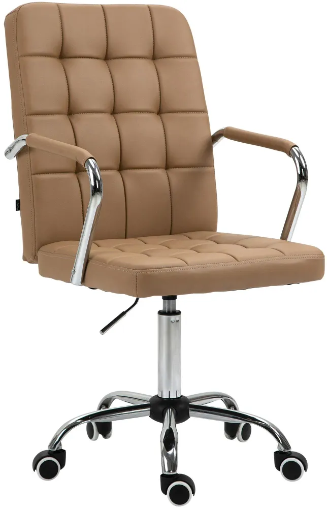 Chaise de bureau pivotante sur roulettes avec accoudoirs en similicuir marron net cadre métal chromé 10_0007072
