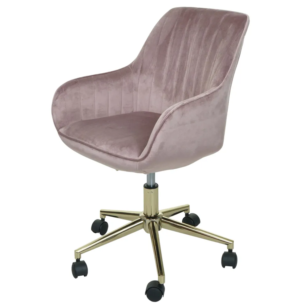 Chaise de bureau pivotante en velours rose avec accoudoir base dorée 04_0006211 avec compartiments intégrés