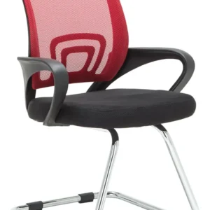 Chaise de bureau reception sans roulettes dossier en maille avec accoudoirs rouge BUR10503 - Conforme aux Normes de Sécurité