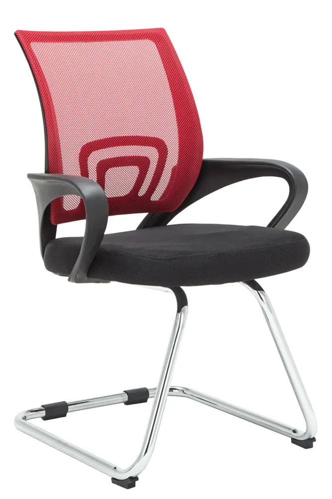 Chaise de bureau reception sans roulettes dossier en maille avec accoudoirs rouge BUR10503 - Conforme aux Normes de Sécurité