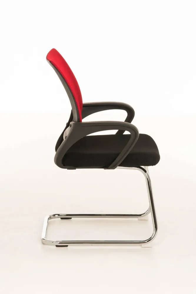 Chaise de bureau reception sans roulettes dossier en maille avec accoudoirs rouge BUR10503 - Conforme aux Normes de Sécurité