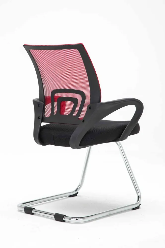 Chaise de bureau reception sans roulettes dossier en maille avec accoudoirs rouge BUR10503 - Conforme aux Normes de Sécurité