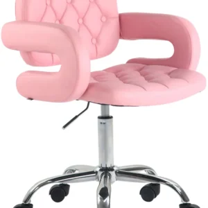 Chaise de bureau réglable en hauteur pivotante dossier capitonné et accoudoir actuel synthétique rose BUR10419